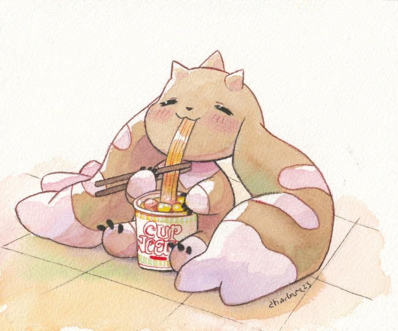 I inked an old Lopmon drawing! He always seems to enjoy his noodles 🥹
#digimon #lopmon