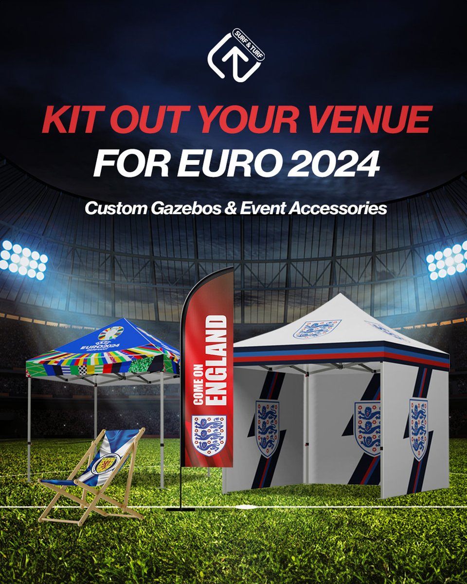 ⚽️Make your Euro 2024 celebrations unforgettable this summer with our range of custom-printed event essentials! From eye-catching pop up gazebos to comfy custom printed deck chairs, we've got everything you need to create the ultimate fan zone! ⚽️🍻 ➡️ surfturf.co.uk