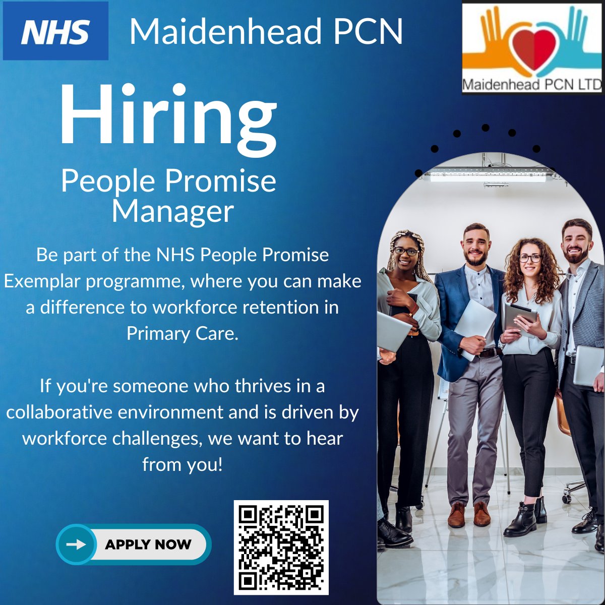 Vacancy alert🌟 Be a key player in delivering the NHS People Promise plan in this new role, People Promise Manager with Maidenhead PCN. ow.ly/8ynF50RhjWe 💼 Expertise: HR/Workforce/OD Specialist 🕒 Working Pattern: Full-time, Flexible #HRSpecialist #PeoplePromise