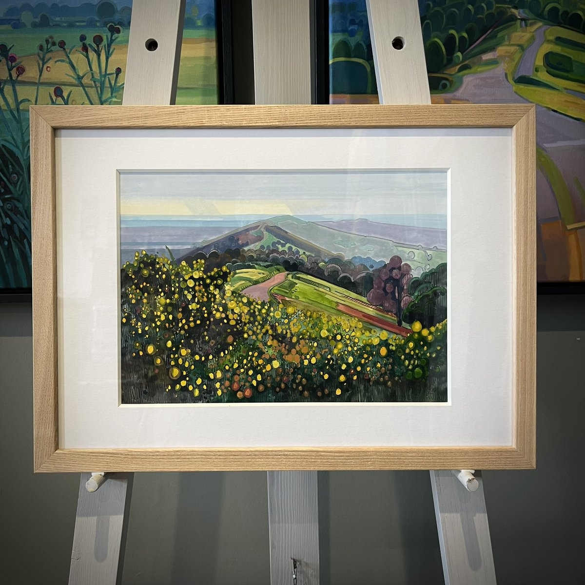 ‘Malvern Spring Gorse’ A4 watercolour in A3 ash frame. Get in touch for details or check out my website.  #malvernhills #malvern #yellowgorse #antonybridge #watercolour #worcestershire