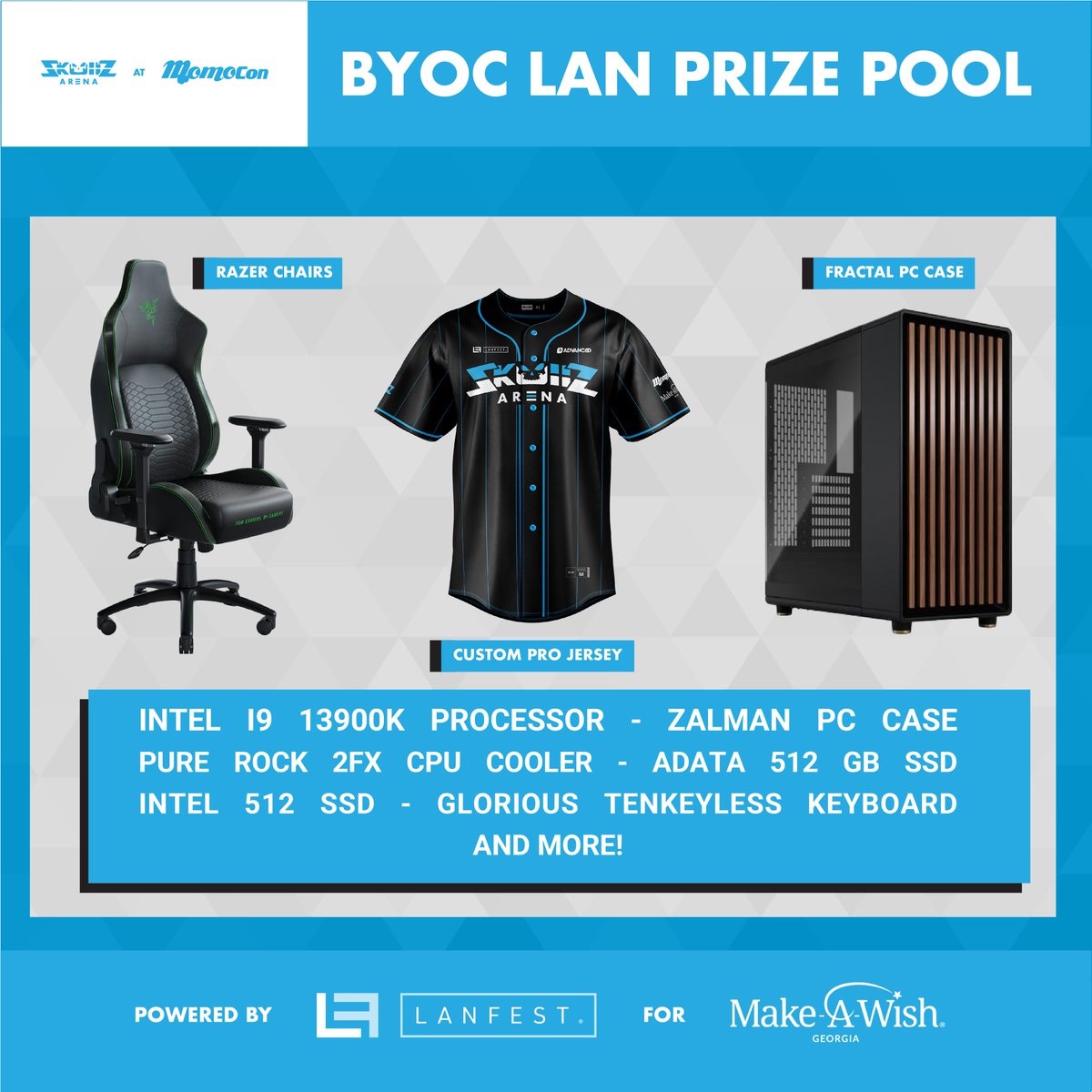 Check out these for epic prizes! 🏆 Here's a glimpse at what you could win at Our BYOC LAN Party at #MomoCon! 🔥Get ready to battle it out in the Skullz Arena! 🔥 Register Today!⬇️⬇️⬇️ skullz.com/arena