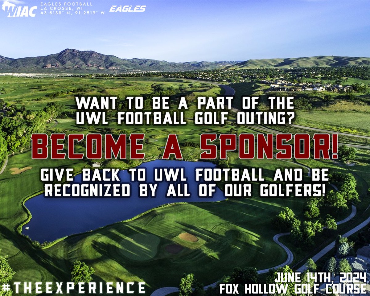 Want to be apart of the UWL Football Golf Outing? Click the link below to learn more about becoming a sponsor! 🦅🏈 🔗: uwlax.edu/foundation/con… #TheExperience #AsAnEagle #d3fb