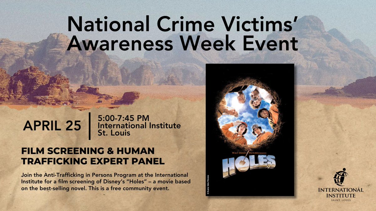 Next week, we're honoring crime victim's with a screening of Disney's Holes followed by a panel of local trafficking experts. RSVP: bit.ly/3Jd1d38