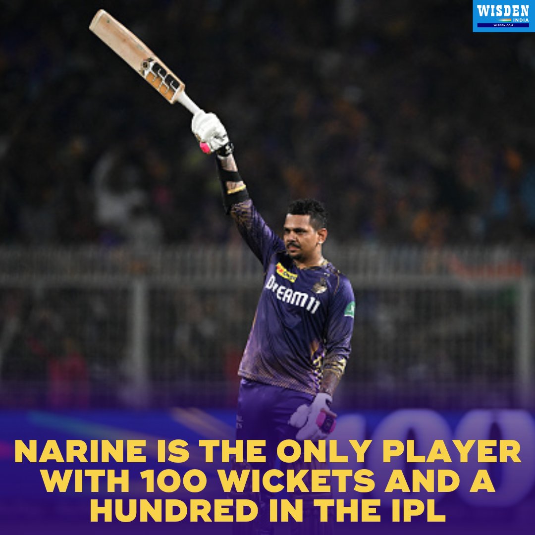 24 players have taken 100 wickets in the IPL over the years. 23 have never scored a 100 with the bat. 1 has - Sunil Narine. #IPL2024 #KKRvsRR