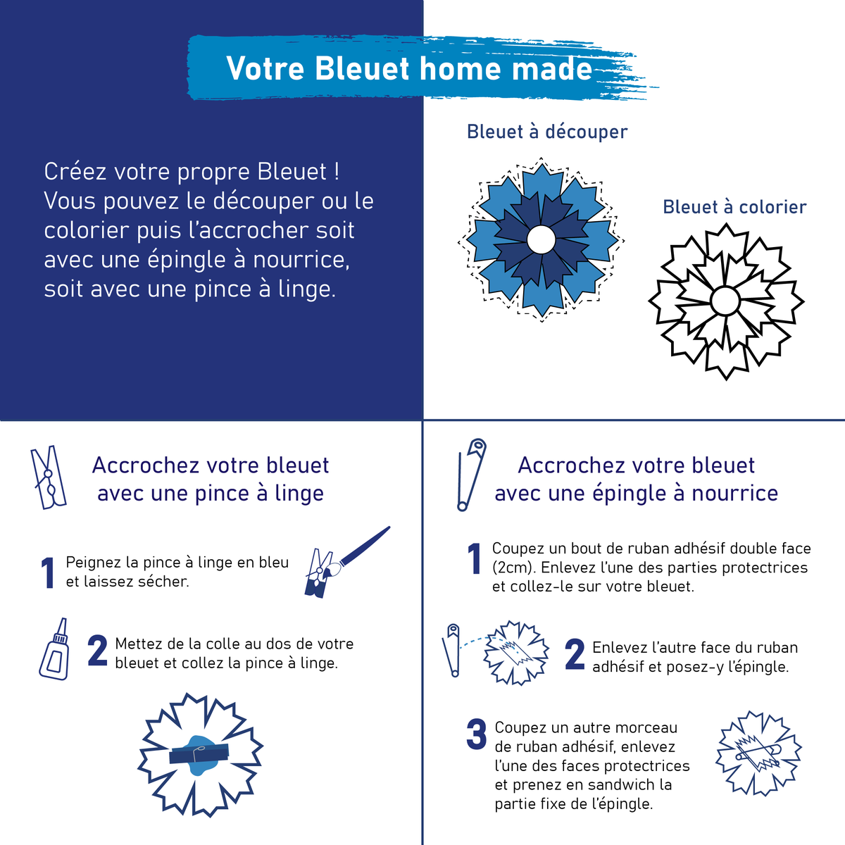 Avez-vous déjà votre #BleuetdeFrance ? Voici un #tuto qui vous permettra d'en créer un à arborer fièrement lors des commémorations du 8 mai👌 En famille, seul ou avec des amis : le devoir de mémoire passe aussi par des activités ludiques ! Partagez-nous vos réalisations ! 🤩