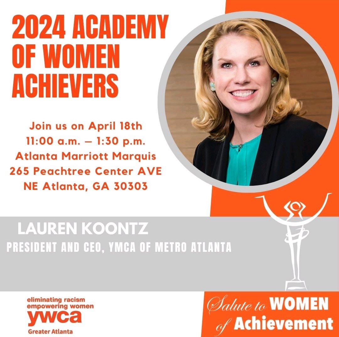 Reposted from @YWCAATL: Congratulations to Lauren Koontz, the President and CEO of the YMCA of Metro Atlanta. Lauren will be honored April 18th at YWCA Greater Atlanta’s Salute to Women of Achievement. She is one of 10 members of the 2024 class of the Academy of Women Achievers.…