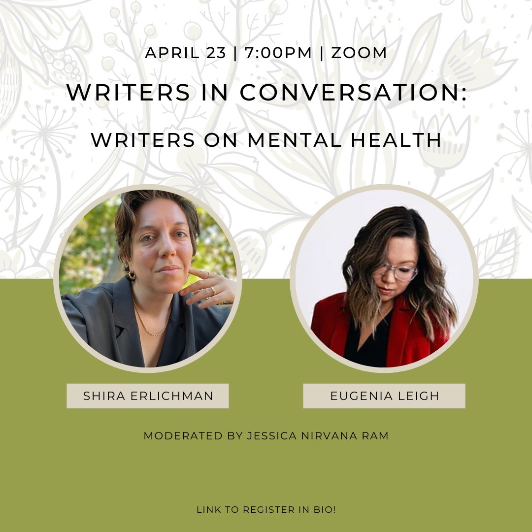 Join us next week for our last event of the season with superstars @sheer_awe and @EugeniaLeigh, moderated by our very own @jessnirvanapoet—come listen to them chat about mental health in poetry! Link to register in our bio!