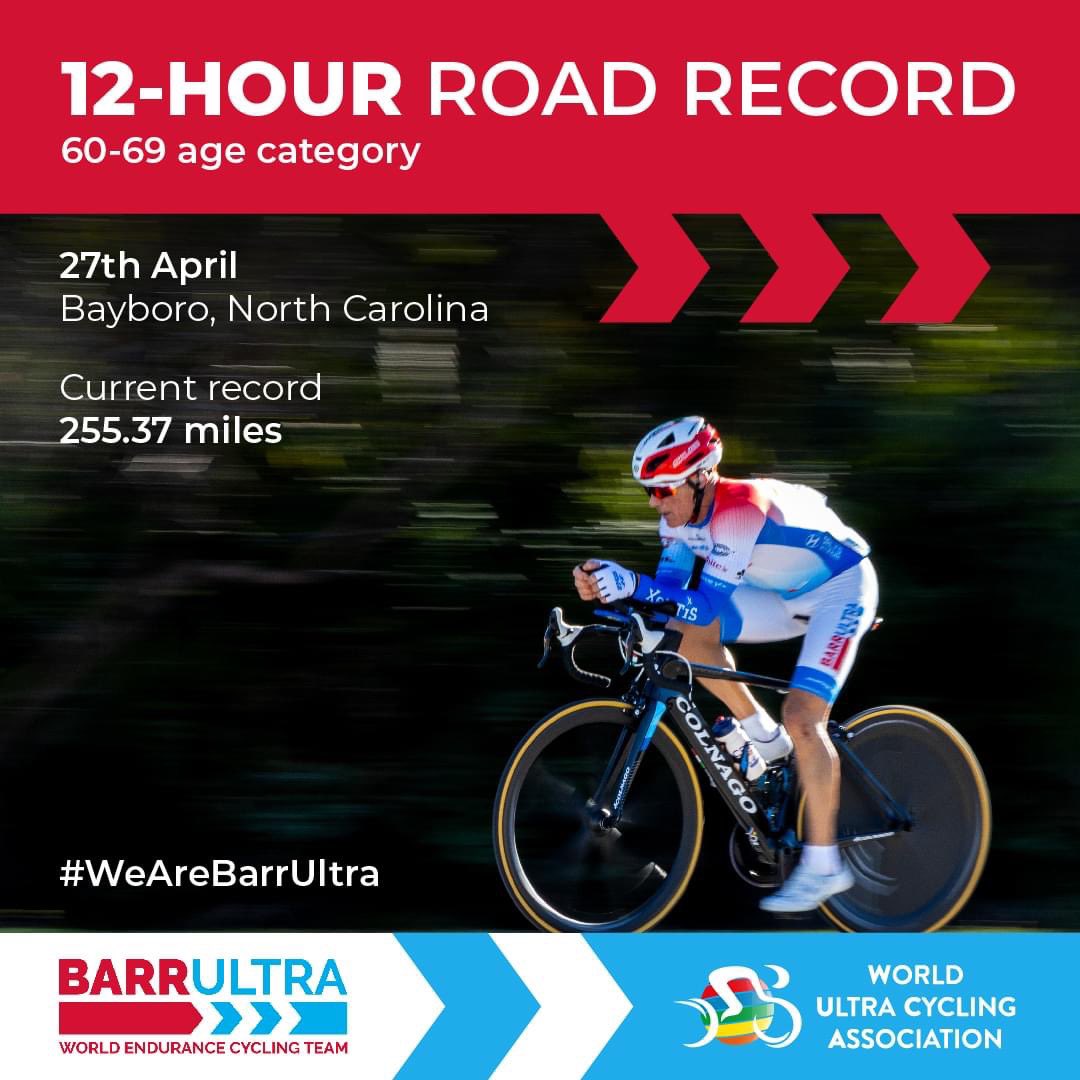 TeamJoeBarr (@teamjoebarr) on Twitter photo I can’t wait to be able to say “we are live from the crew car. Welcome to season 2024!”
The current age category, 12-hr road record <a href="/The_WUCA/">World UltraCycling Association</a> stands at 255.37 miles, that’s 21.38 mph for 12 hours.
But of course Joe has to go faster than that to break the record. #BarrUltra I can’t wait to be able to say “we are live from the crew car. Welcome to season 2024!”
The current age category, 12-hr road record <a href="/The_WUCA/">World UltraCycling Association</a> stands at 255.37 miles, that’s 21.38 mph for 12 hours.
But of course Joe has to go faster than that to break the record. #BarrUltra