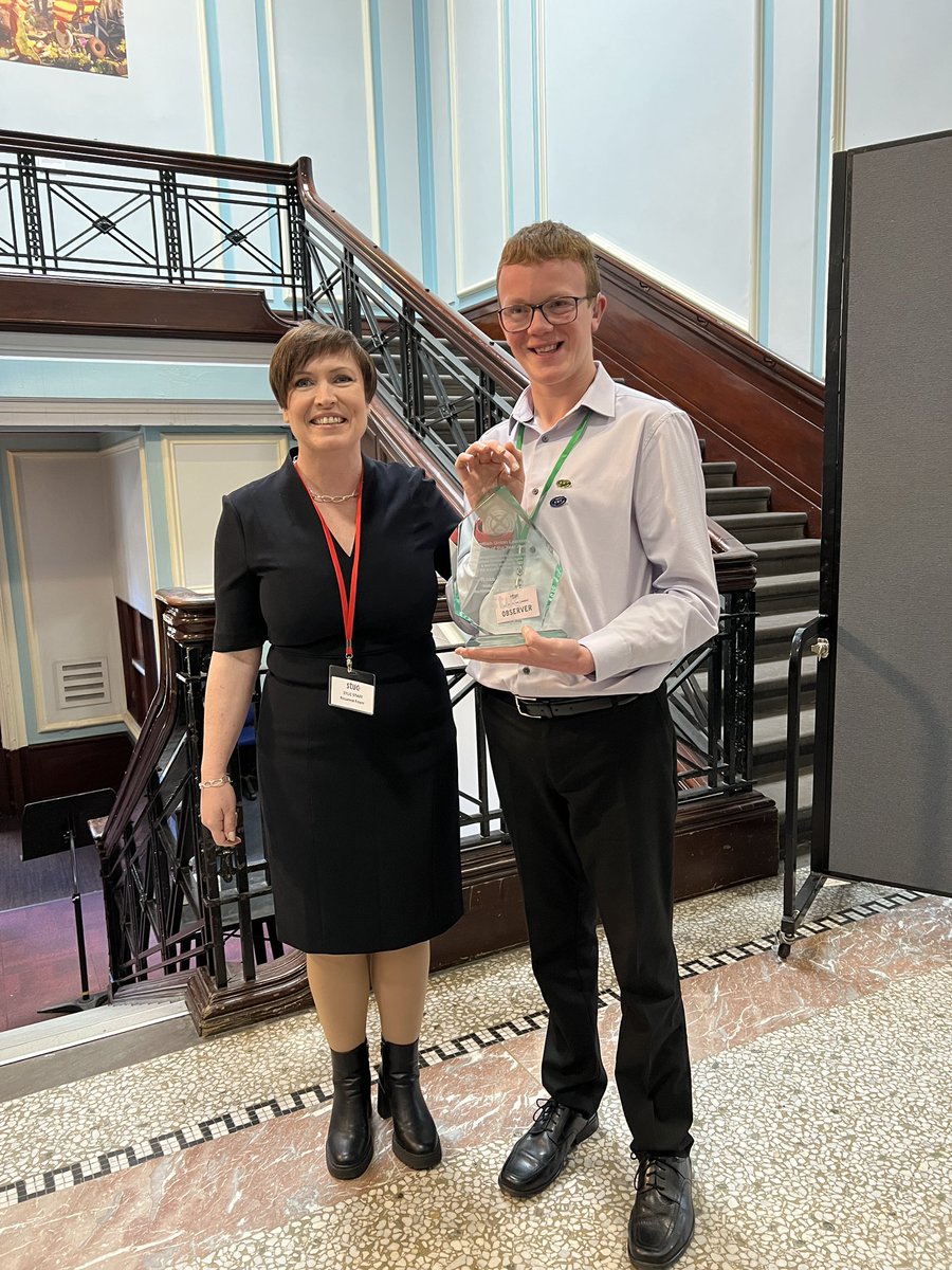 Young RMT Member Ross Henderson with his Learner of the Year Award and Rozanne Foyer General secretary of the Scottish Trades Union Congress