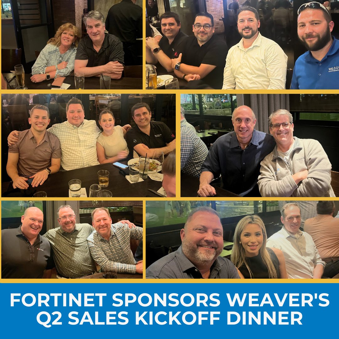 Weaver_Tech's tweet image. Kicking off our Q2 Sales QBR with a fantastic dinner sponsored by Fortinet! Thank you for making the first night memorable. Ready to tackle the challenges ahead with our sales team.
#WeaverTech #Fortinet #SalesQBR #TeamDinner