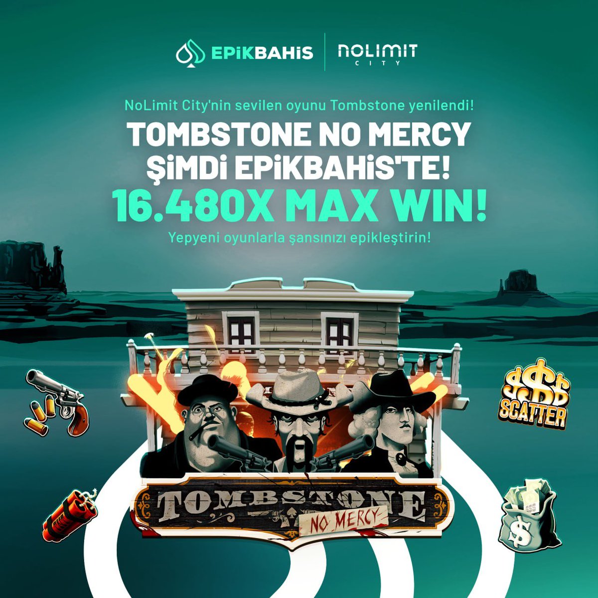 🆕 NoLimit City'nin sevilen oyunu Tombstone yenilendi! 📱 Tombstone No Mercy şimdi Epikbahis'te! 🔥 1️⃣6️⃣4️⃣8️⃣0️⃣✖️ MAX WIN FIRSATI Şansınızı Epikleştirin.