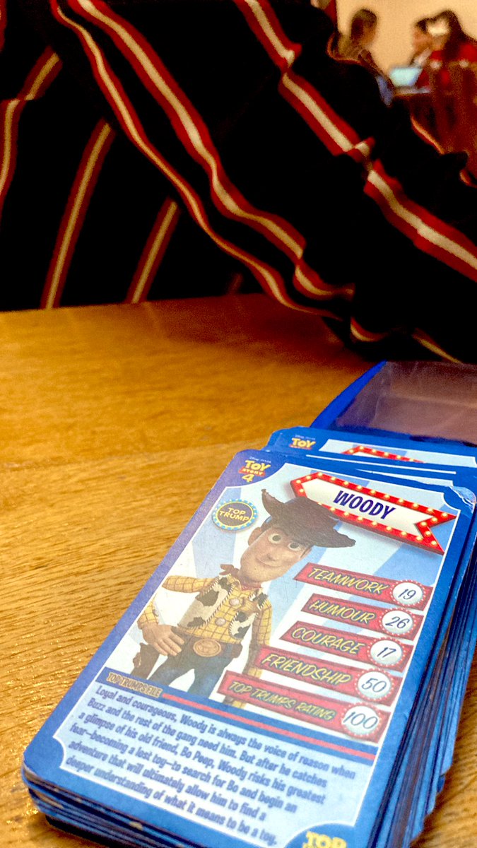Highlight of the Day: losing at #ToyStory4 Top Trumps (who knew?). Apparently there might be a ‘Toy Story 5’ in the pipeline! Any news on that one, @holland_tom and @dcsandbrook ? #Woody #TomHanks