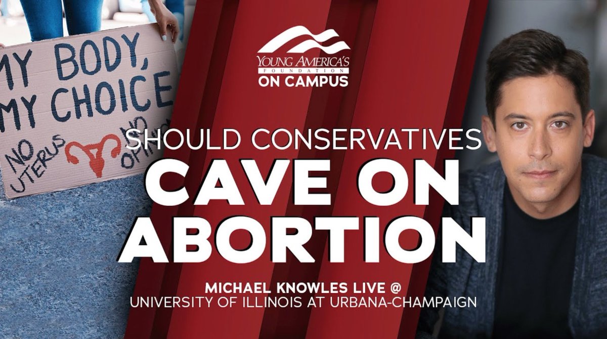 .@michaeljknowles is LIVE at the University of Illinois at Urbana-Champaign. Should Conservatives Cave On Abortion? Watch LIVE now from home: bit.ly/49JXJQd