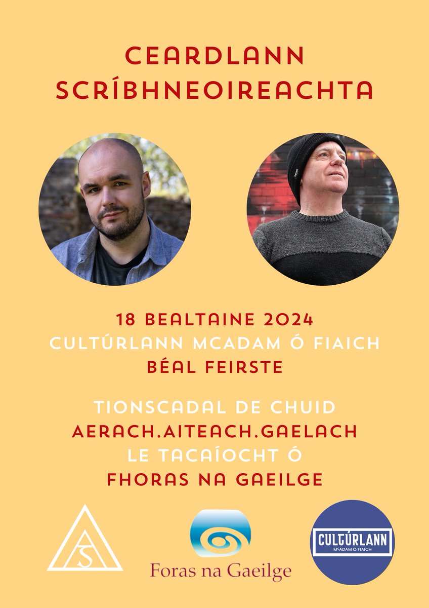 ✍️ Ceardlann Scríbhneoireachta AAG i mBéal Feirste

📆 18/05/24
⏰ 10rn - 15in
💵 Síntiús
🎟️ eventbrite.ie/e/ceardlann-sc…

@aerachg @miseciara @forasnagaeilge @anfearrach @seanomuireagain

#AerachAiteachGaelach #AAG