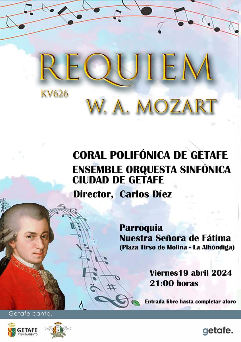 CoralGetafe's tweet photo. ¡¡No será por oportunidades!!! Una más para escuchar y vivir el Réquiem de W.Mozart. Nos acompañará un ensemble de nuestra querida @OSCG_Getafe ¡¡¡Ahora o nunca!!! https://t.co/YYoD9fWipA