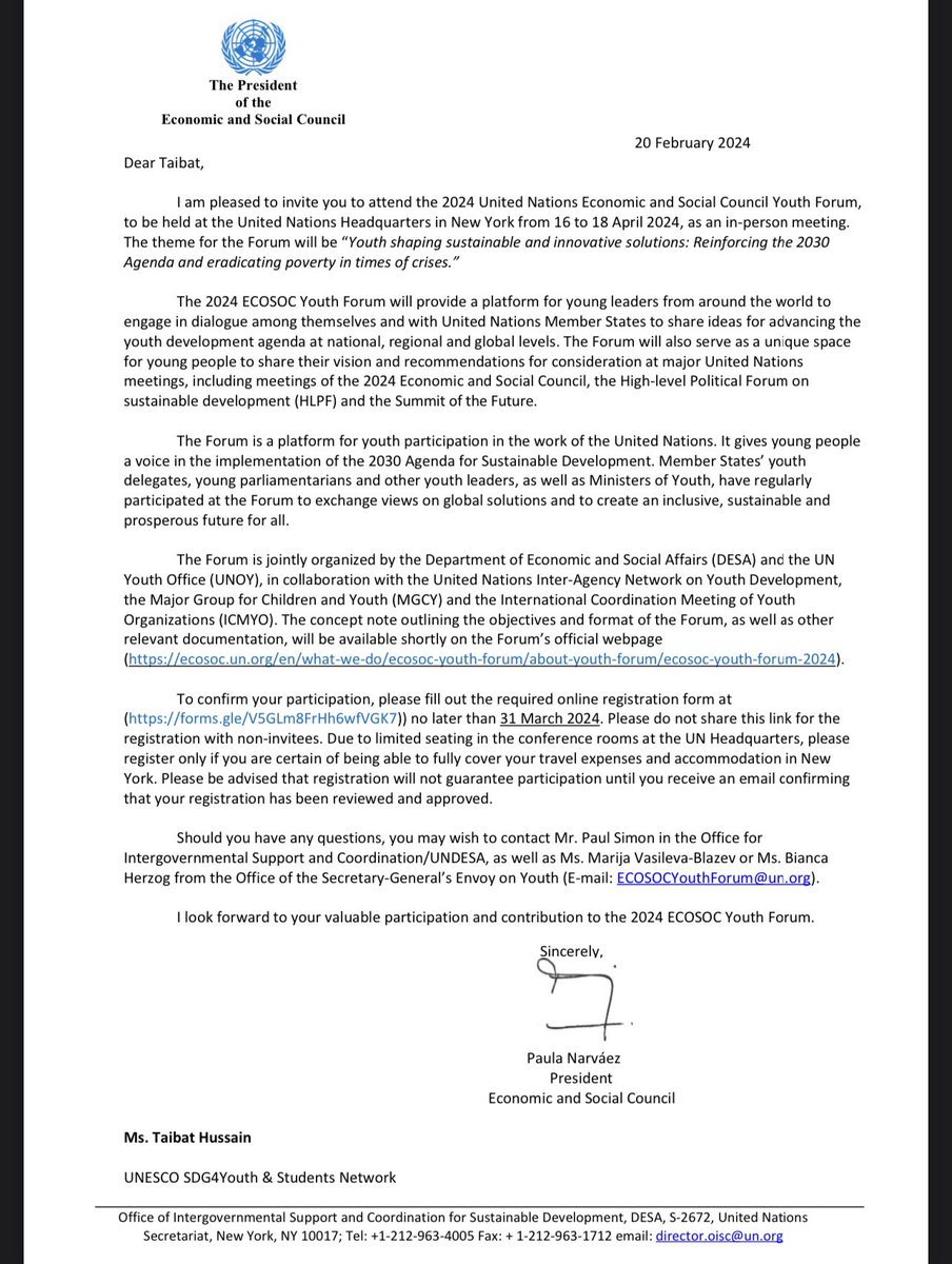 I am honoured be invited to the ECOSOC Youth Forum in New York, which is taking place from April 16th to April 18th. Also, I will be moderating this side events on Human Rights Education . Really looking forward to the lineup of sessions ! #ECOSOC #EYF2024