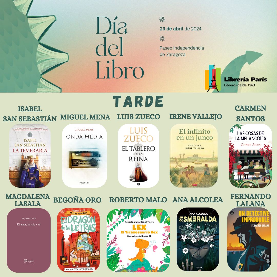 📢Tan solo queda una semana para celebrar el #DíadelLibro de Zaragoza y nosotros estamos a tope preparando todo para nuestro gran día. De momento te adelantamos el listado de firmas🖊️ que nos acompañarán en el P. de la Independencia. Más detalles👉 libreriaparis.com/blog/2024/dia-…