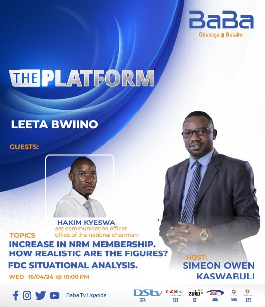 DON'T MISS: The Head of @Onc_media and Ass Communications Officer @onc_nrm, @Kimkyeswa will tonight at 10pm be live on @babatvuganda on #ThePlatform show with Simeon Owen Kaswabuli as they dissect the recent figures in @NRMOnline Membership Registration and other current affairs.