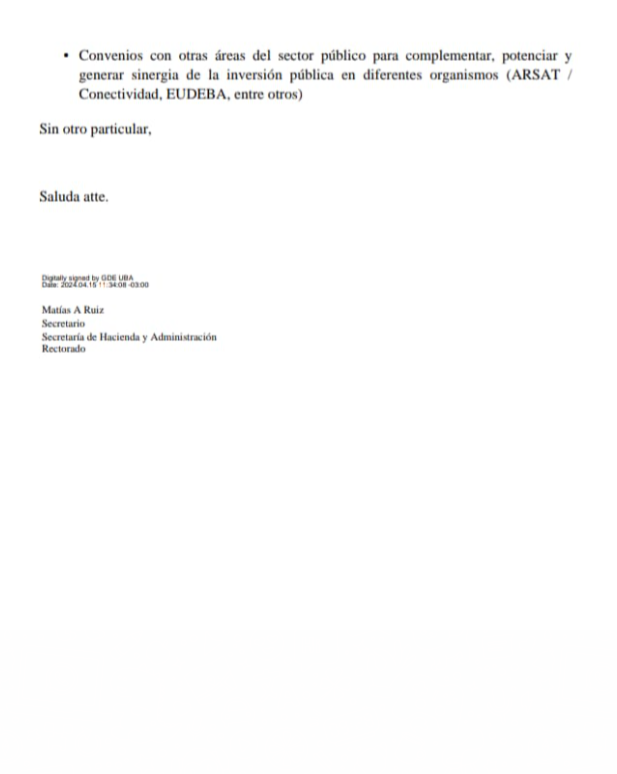 jorgeluisaliaga's tweet photo. Nota del Secretario de Hacienda de la @UBAonline a Decanos, Decanas, Director del CBC y Directores de Hospitales y Colegios sobre medidas de restricción del funcionamiento para gastar menos servicios públicos. https://t.co/8VZBTbcqGa