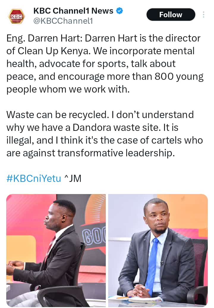 Our Children Advisory Council Chairperson, 11 years, @jada_neema, will be on @KTNNewsKE tonight. Tune in. Our Country Director, @darrenhartj was on @KBCChannel1 yesterday where among other things, he called Dandora Dumpsite illegal & shared our plans for #EarthDay2024