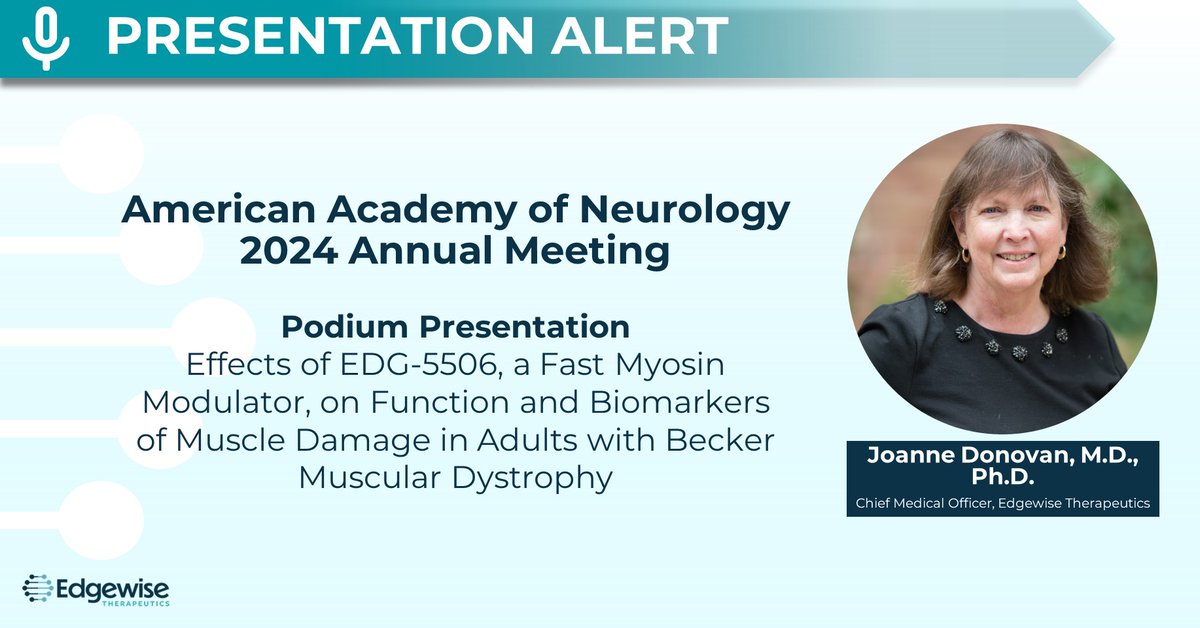 We’re presenting updated ARCH data in Becker muscular dystrophy at @AANmember today. We value connecting with attendees and sharing information about our ongoing efforts in #Becker & #Duchenne #musculardystrophy. The presentation is on our website: edgewisetx.com/science/poster…