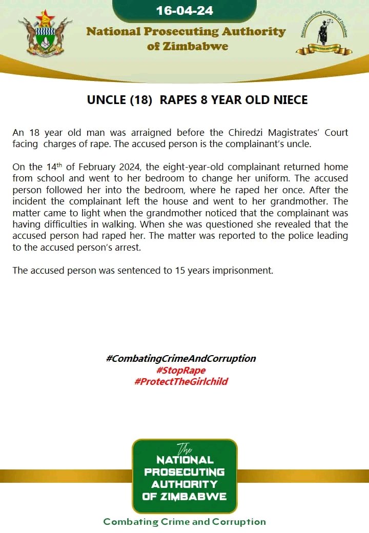 UNCLE (18) RAPES 8 YEAR OLD NIECE #NRTVnews #BeyondYourImagination #zimbabweanstories