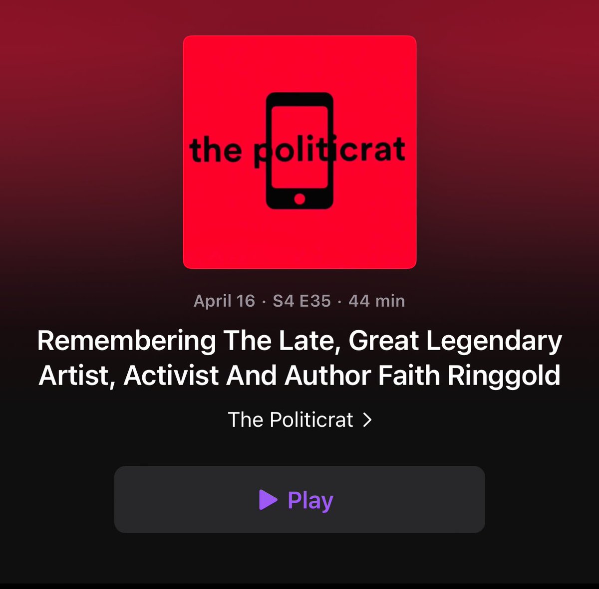 🚨🎙️NEW EPISODE 🎙️🚨 THE POLITICRAT daily #podcast tinyurl.com/3vb6kjux Remembering The Late Great Legendary Artist, Activist And Author Faith Ringgold 🖤🙏🏿 @FaithRinggold Also: MLK Jr’s “Letter From Birmingham Jail”, 61 Years Later #ApplePodcasts #FaithRinggold #MLK
