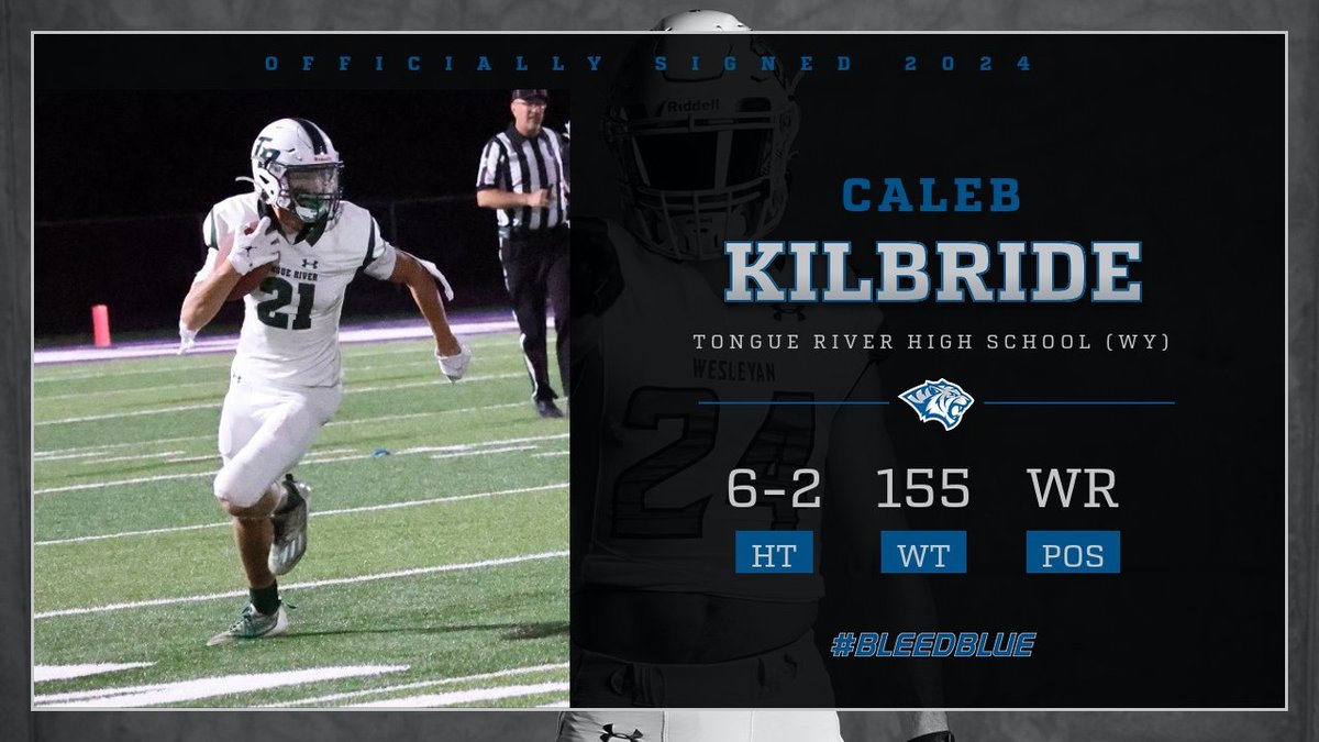 Our next guy is going to be a real problem for the secondary! @caleb_kilbride was a three-sport athlete in high school and will be a dual sport athlete in college @DWUMensHoops ! Caleb earned 1st Team All 2A East Conference honors in 2022 and 2023! #bleedblue #RollTige