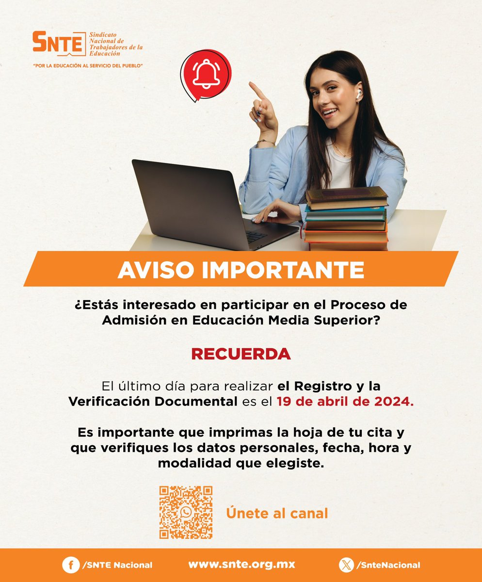 ‼️Aviso Importante‼️ ¿Te interesa participar en el Proceso de Admisión en Educación Media Superior? 📆Fecha última de registro y verificación de documentos #19deAbril de 2024 🗓️ Imprime y verifica en la hoja de cita los datos personales, fecha, hora y modalidad que elegiste👁️‍