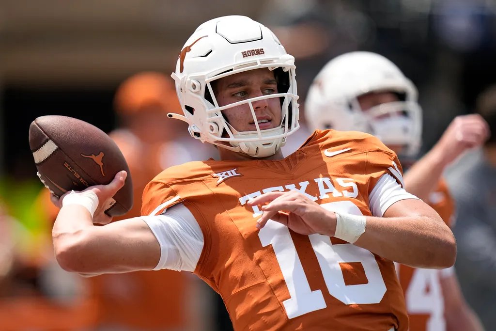 Texas football coach Steve Sarkisian said QB Arch Manning arguably had his best practice on Tuesday: 'I thought he did a really good job of stepping up in the pocket, keeping his eyes down the field, and delivering the ball under some duress very accurately.'