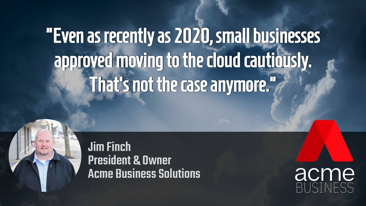 'Even as recently as 2020, small businesses approved moving to the cloud cautiously. That's not the case anymore.' 
- Jim Finch
President & Owner
Acme Business 

acmebusiness.com/2023/09/14/clo… 

#CloudManagedIT #SmallBizTech #CostEfficiency #CybersecuritySolutions #BusinessContinuity