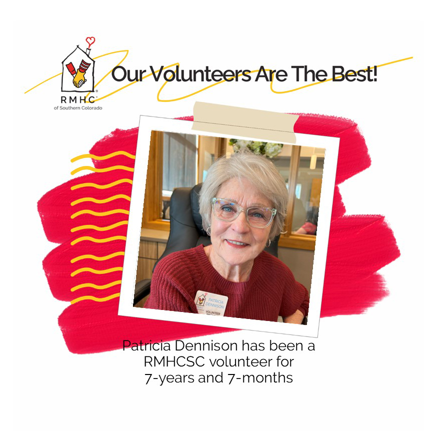RonMcDHouseCS's tweet photo. In her seven and a half years Patricia has volunteered in our Family Room and now in the House. Depending on the day, her's is the first welcoming face you'll see when you enter the House. We appreciate the time and dedication she give us! Thank you! https://t.co/ecYnUyUxdP