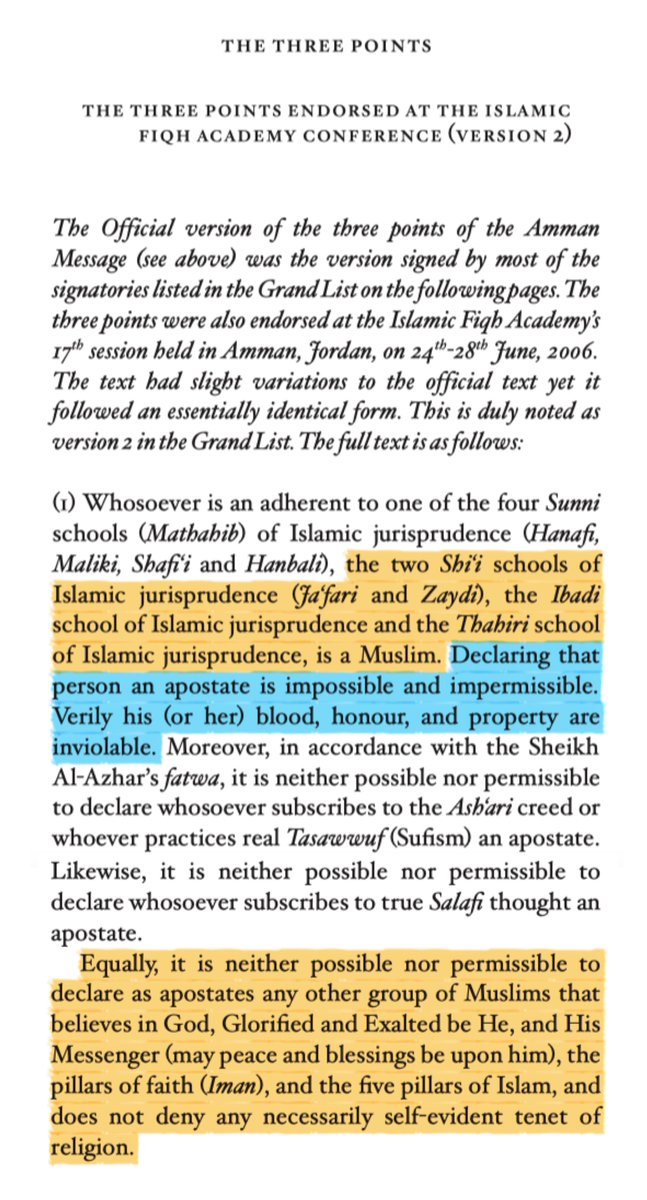 Something most Pakistanis/South Asians seem to be unaware of is that the Amman Message affirmed the legitimacy of Shia Islam on an equal basis with Sunni Islam, i.e. both are legitimate forms of Islam, along with Ibadi and Zahiri Islam.