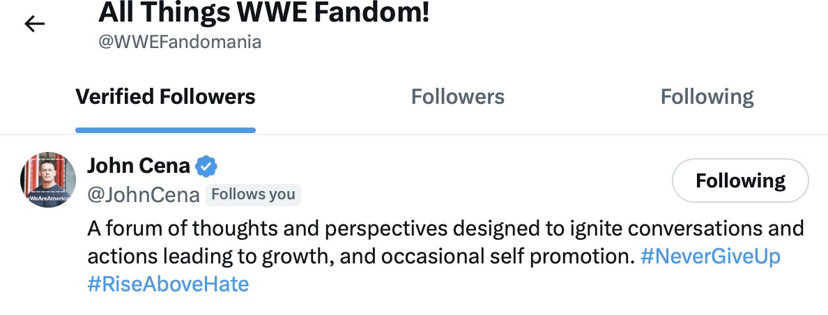 WWEFandomania's tweet photo. WE SEE YOU, @JohnCena!!!

Thank you SO MUCH for the follow! We think you are the best, and we'd really appreciate your support to bring attention to the fact that subscribers of @DIRECTV will LOSE their #WWEonAE shows if they don't opt in by Thurs! #Wrestlemania #RiseAboveHate https://t.co/zfvGRcuvIn