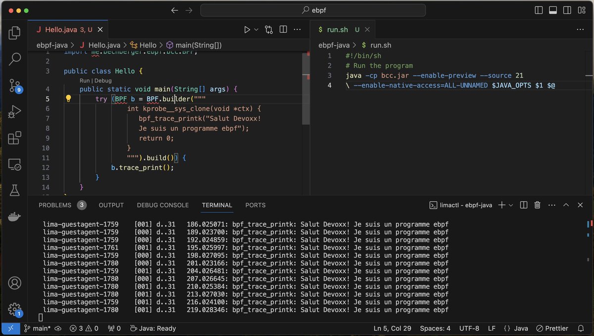 Salut #DevoxxFR👋 Curieux de découvrir le monde fascinant d'#eBPF et voir comment on peut l’utiliser pour améliorer l’ aspect monitoring et sécurité ! Je vous donne rendez-vous Jeudi aprem (demo #java inclut 😁☕) soyez nombreux 🙌