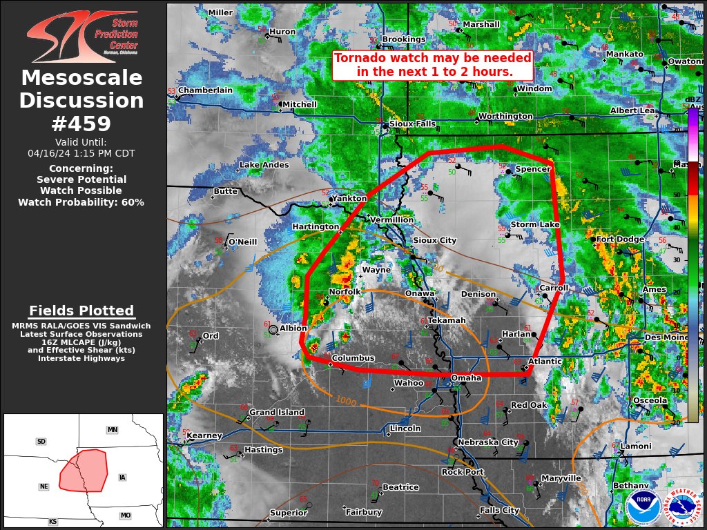 11:45am CDT #SPC_MD 0459 , #iawx #newx #sdwx, spc.noaa.gov/products/md/md…