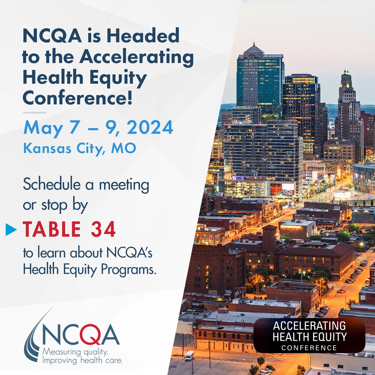 #NCQA is excited to attend @ahahospitals Accelerating Health Equity Conference to connect with industry professionals and share valuable insights. Stop by table 34 to learn more about NCQA's health equity programs, or schedule a meeting here: bit.ly/3JjVDMd