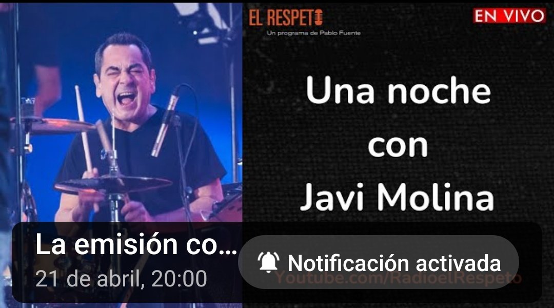 ¡GRANDE MOLI! Nuestro querido @JaviMolinaHG estará junto a @PabloFuente el próximo domingo 21 de abril a partir de las 20:00h Canal de YouTube 👇 youtube.com/live/Nex6pAkyJ… 🔔 ¡ACTIVEN LAS NOTIFICACIONES!