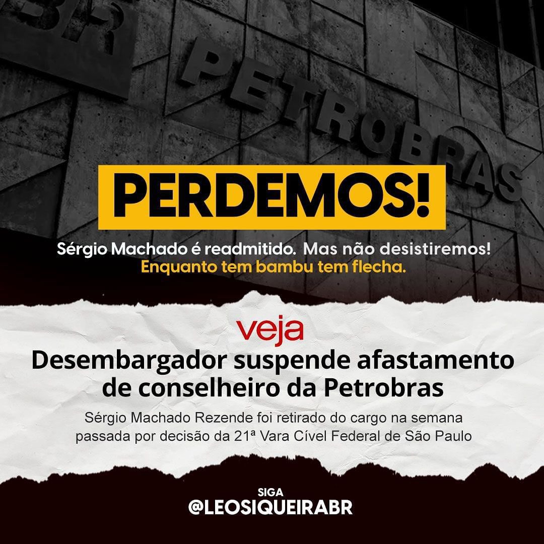 Muito difícil isso. Vocês lembram. Entramos com 3 ações para afastar 3 conselheiros da Petrobras por serem indicações de pessoas ligadas a Ministérios e filiadas a partidos políticos. O Estatuto proíbe tudo isso. O primeiro, Efrain Cruz, pediu pra sair antes. O segundo, Sergio…