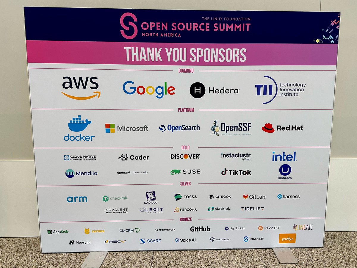 The sponsors of an event like Open Source Summit are often a good list of orgs that might be hiring, if you’re looking for a job. #OSSNA