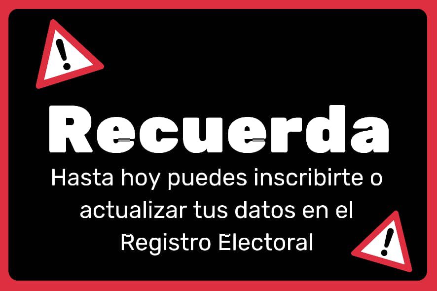 ES HASTA HOY que puedes inscribirte o actualizar tus datos en el Registro Electoral. SIN EMBARGO DEBERÍA EL CNE DAR UNA PRORROGA ante la afluencia de gente. ¡Vamos! ¡A inscribirse y A VOTAR el 28 de julio!