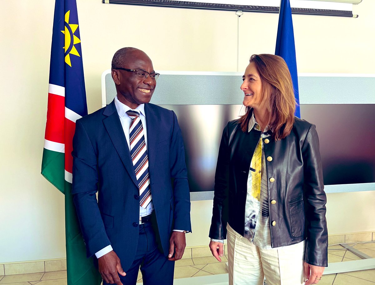 UnicefNamibia's tweet photo. Earlier today @UnicefNamibia Representative @SamOcranKweku met @EuropeanUnion36 Ambassador to Namibia @a_b_Martins to discuss progress made on the implementation of the EU-Namibia Early Childhood Development Sector programme https://t.co/a9sVbJTAjF