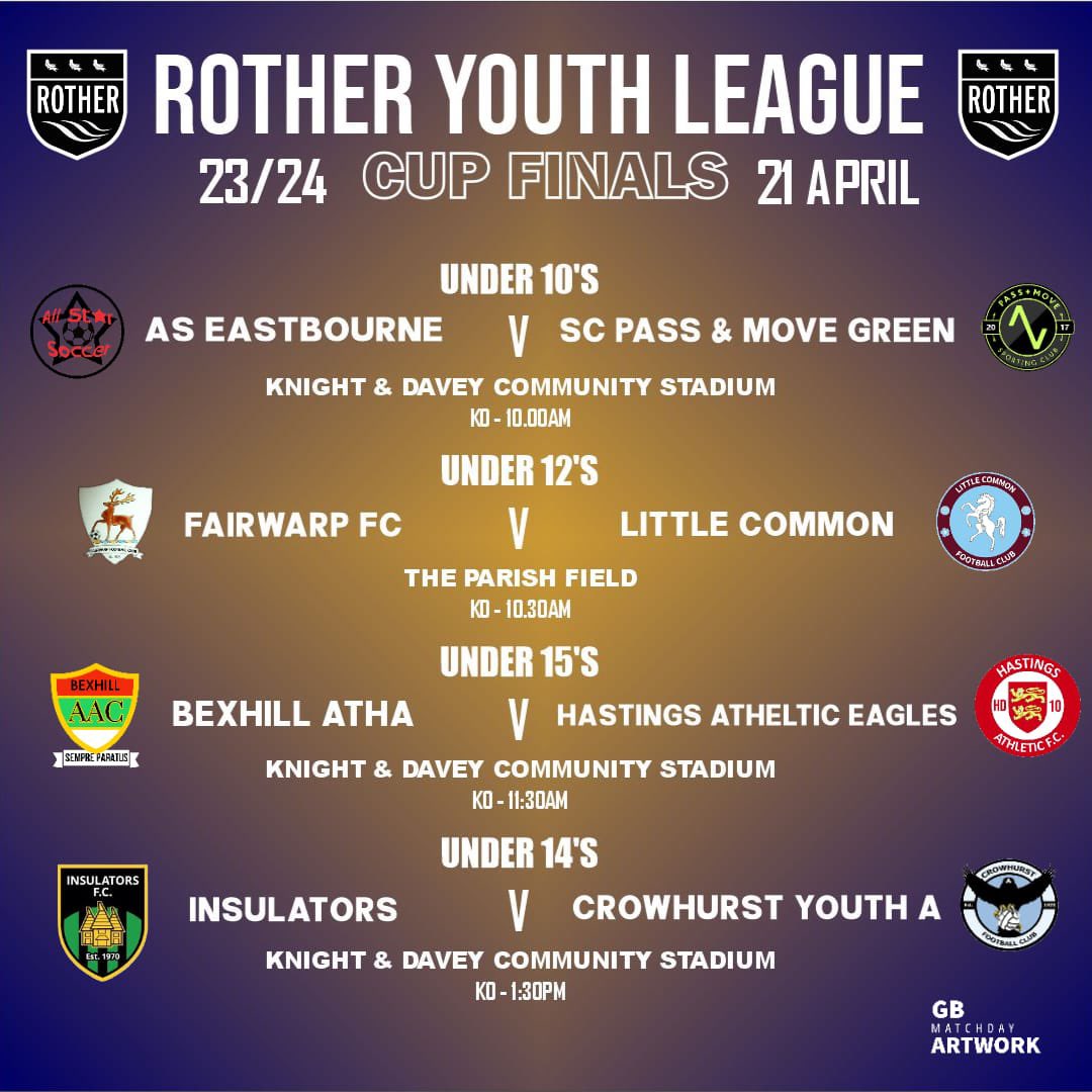 @rotherleague Cup Finals day this Sunday 21st all being held @WestfieldFC9 and then we have u11s, u13s and u16s next week 28th.