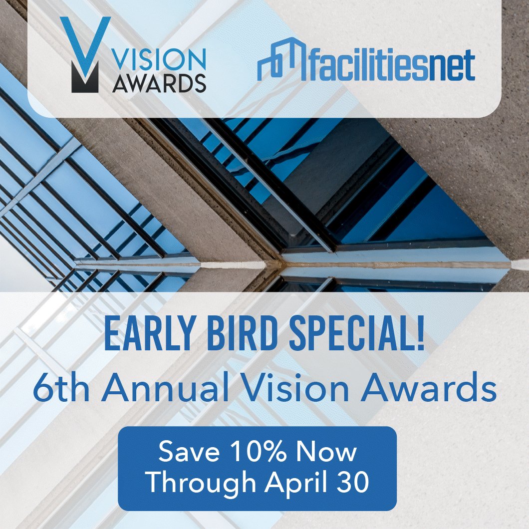 Unlock Early Bird Savings on 2024 Vision Award Entries!  

⭐️ Enter Now and Save 10% with Our Early Bird Special: facilitiesnet.com/visionawards/

Hurry! This offer ends April 30.   
#awards #facilityproducts #facilitymanagement #facilitymanager #facilityservices #facility #FacMan