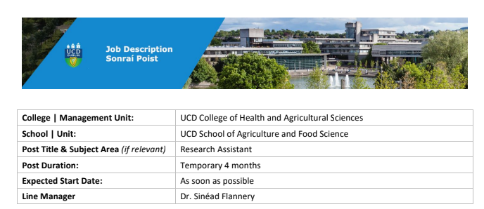 🚨Research Assistant Job Opportunity🚨 We are seeking a temporary (4mth) RA to contribute to developing new innovations to support the Agricultural TVET Education sector as part of the EU Erasmus+ PERSONA project. To learn more contact Dr Sinéad Flannery people.ucd.ie/sinead.flannery