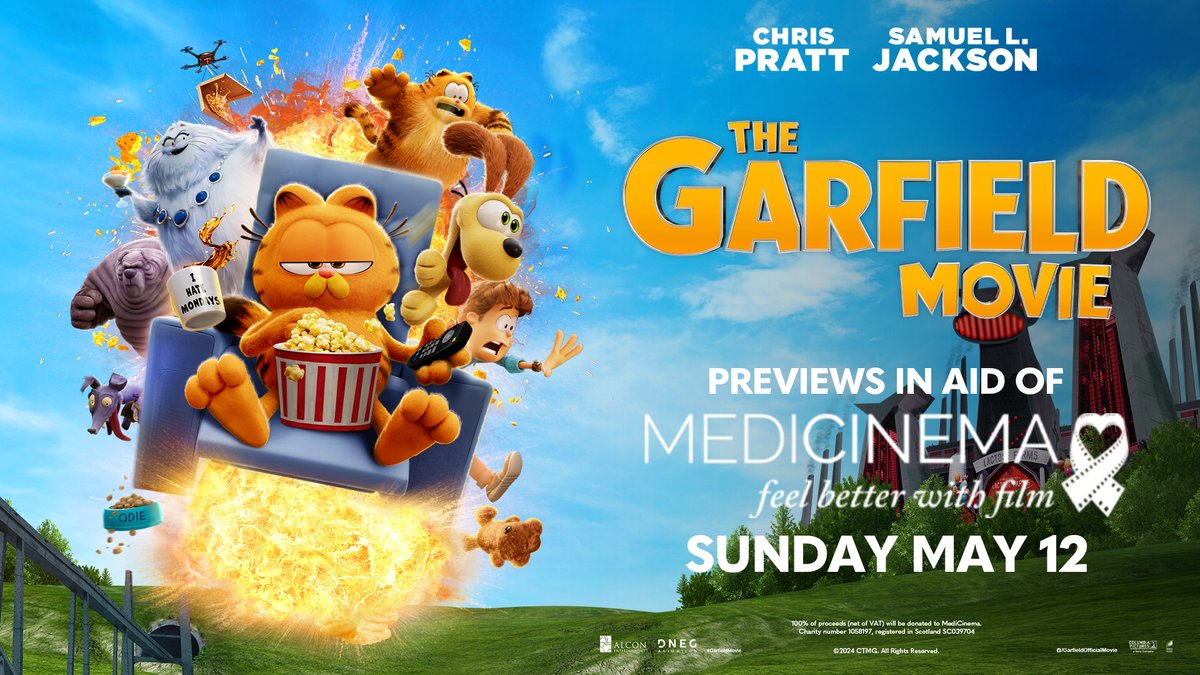 Book now to see The #GarfieldMovie first and support MediCinema 🐱💙 Exclusive charity previews on Sunday 12 May. Find your local cinema and book now 👉bit.ly/GarfieldMediCi…