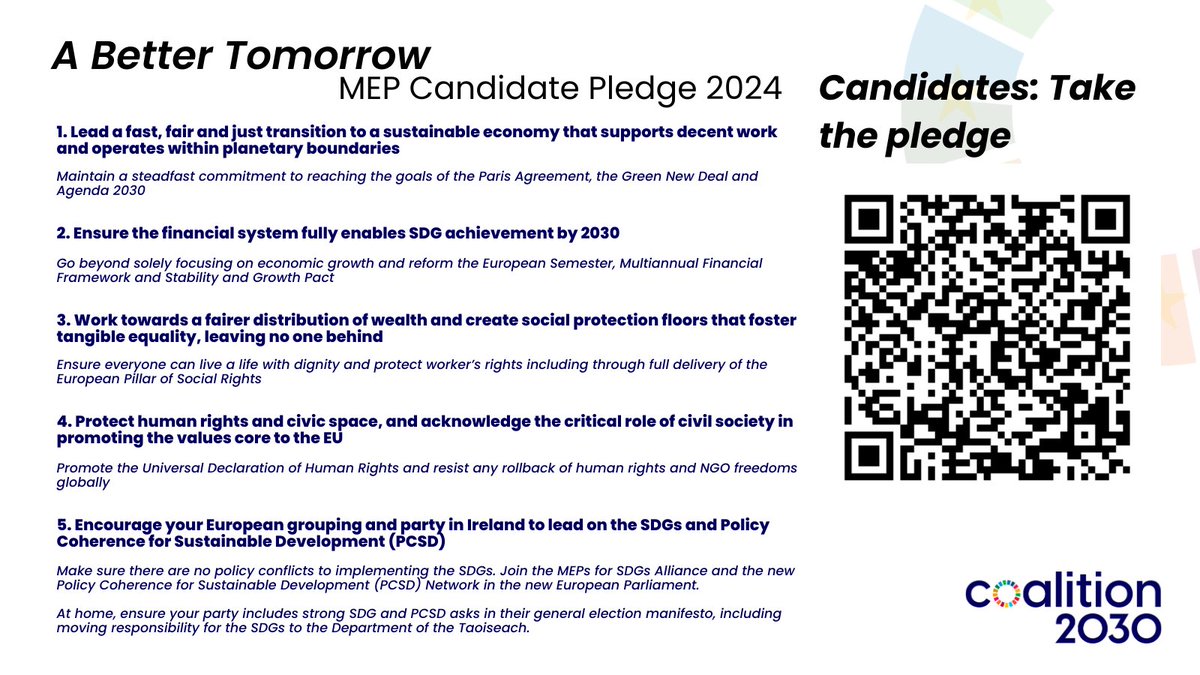 We're delighted to launch our #EuropeanElections manifesto! View here 👉coalition2030.ie/coalition-2030… Below is the candidate pledge 👇Candidates, scan the QR code to sign #UseYourVote