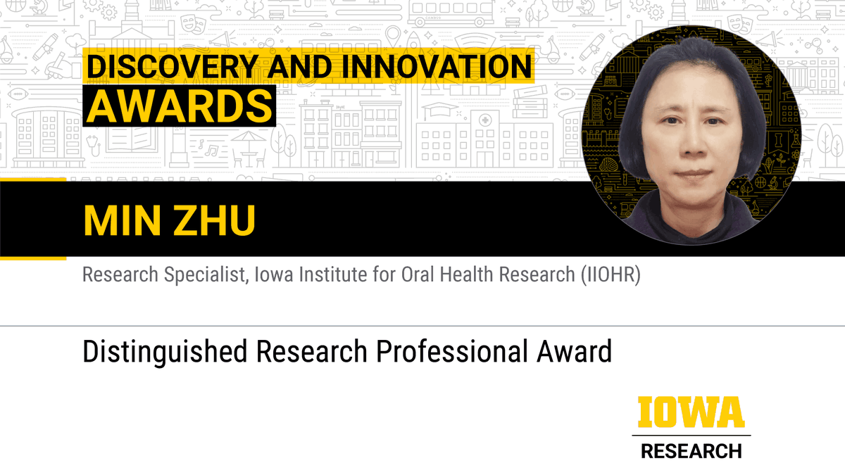 Min Zhu, research specialist in @uicod's Iowa Inst. for Oral Health Research, received the 2024 Distinguished Research Professional Award. Zhu has worked in the college since 2006, and is widely valued as a mentor and collaborator among her colleagues.