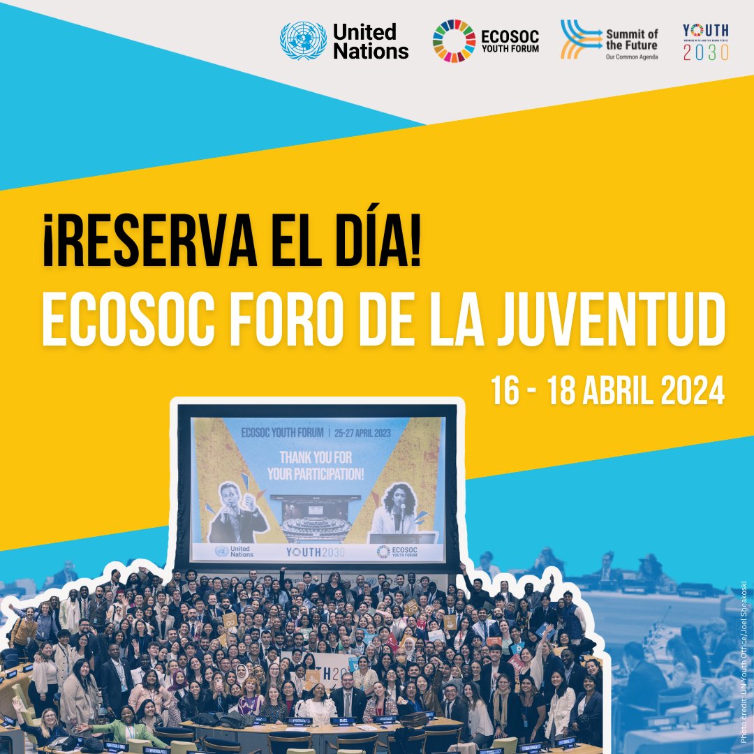 🚀⏰Inicia Foro de la Juventud del Consejo Económico y Social de las Naciones Unidas #Youth2030 No te pierdas esta oportunidad de unirte a jóvenes líderes del🌎 mientras avanzamos hacia la consecución de los #ODS para 2030💪 Únete aquí: ecosoc.un.org/es/node/28711