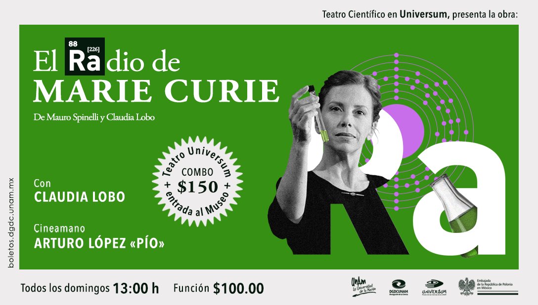 📢 ¡Primera llamada!

Inspírate conociendo la historia de la científica que marcó un parteaguas en la ciencia y la participación de las mujeres dentro de ella. 👩🏽‍🔬☢️

Adquiere tus entradas aquí 👉🏽 bit.ly/3GIyQbE

#TeatroCientífico